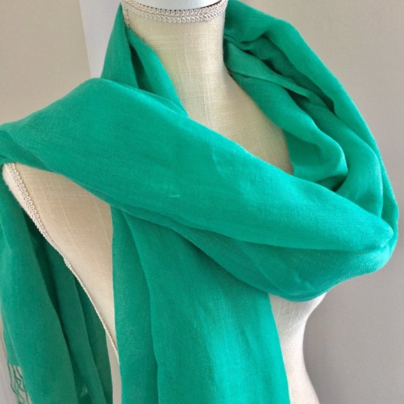 Nordstrom Blue Green Linen Wrap Scarf  80" X 28" - Picture 3 of 8